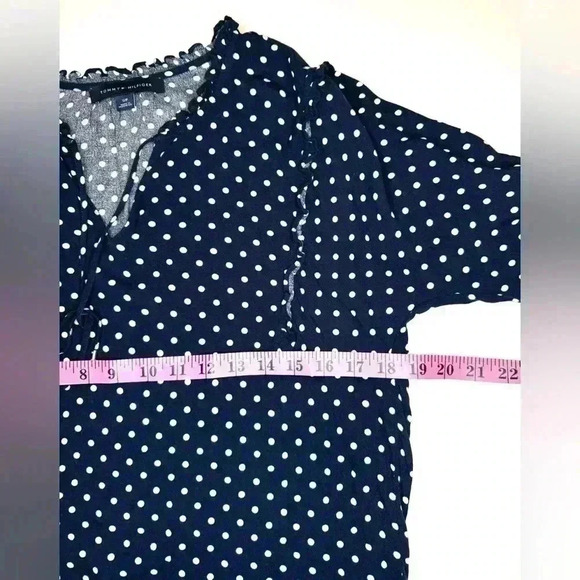 Tommy Hilfiger Womens Polkadot Navy/White Ruffle Blouse Size Small - Picture 9 of 11